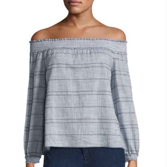rag & bone Tops - Rag & Bone Drew Blue Striped Off the Shoulder Top L